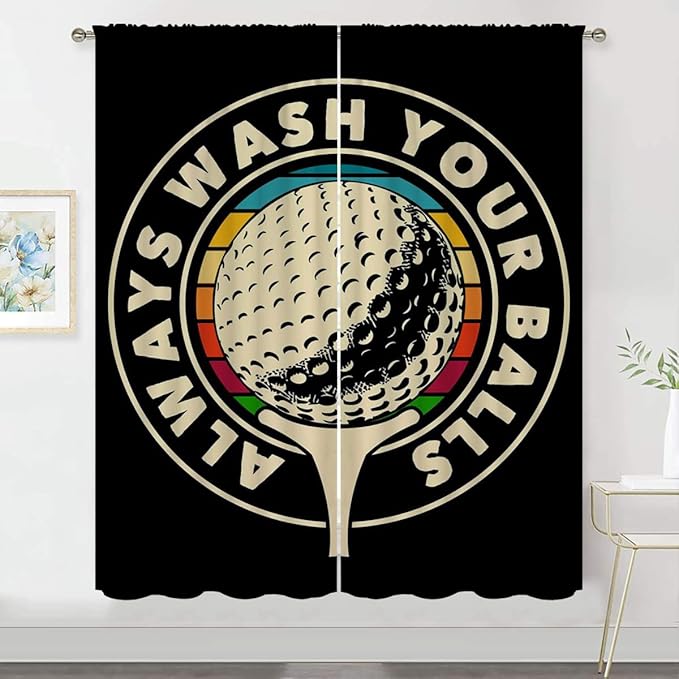 Golf Blackout Curtains for Boy Girl Room Darkening Decor,Sport Theme and White Motto Dark Background Bedroom Living Room Home Rod Pocket Thermal Insulated Window Curtain/Drapes Panel,42x63 Inch…