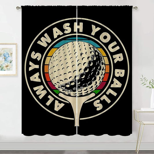 Golf Blackout Curtains for Boy Girl Room Darkening Decor,Sport Theme and White Motto Dark Background Bedroom Living Room Home Rod Pocket Thermal Insulated Window Curtain/Drapes Panel,42x63 Inch…
