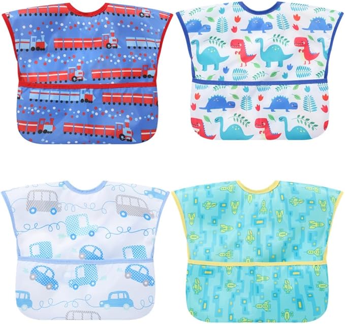 Baby bibs Waterproof Toddler bib - Feeding bib with Pocket for Infant Boy Girl Washable 6-36M