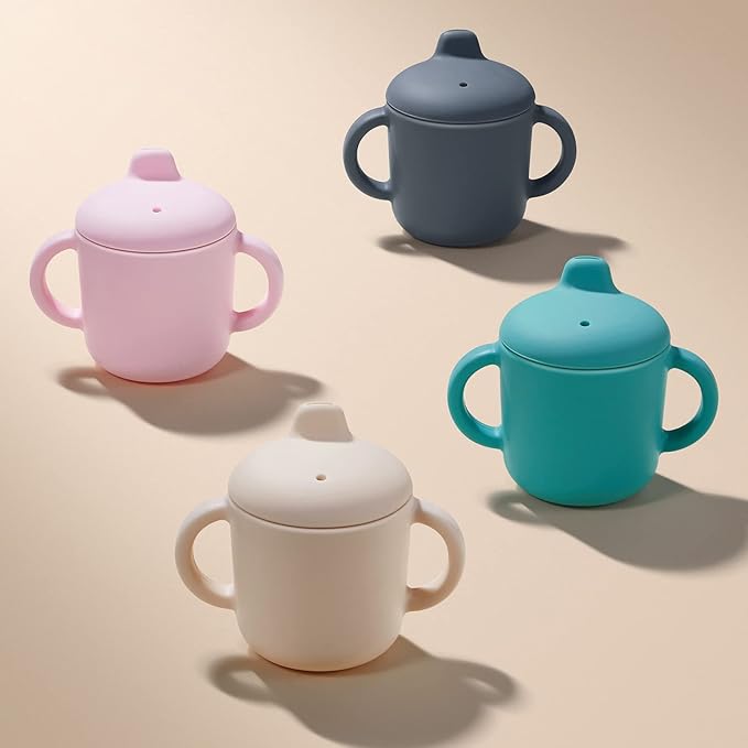 6 Months+ Sippy Cups with Handles, Small Silicone Sippy Cups Leak Proof 5oz,No Spill Sippy cups for Toddlers (Powder Blue)