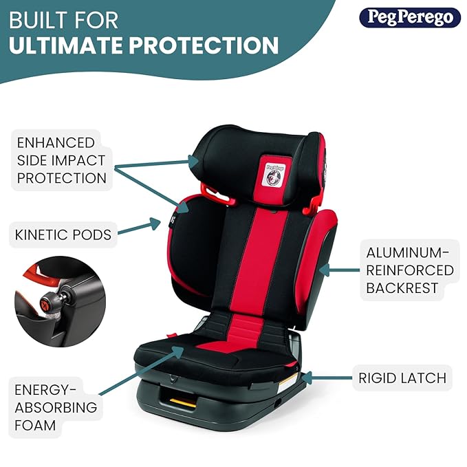 Peg Perego Viaggio Flex 120 Booster, 4D Total Adjust for Safety & Comfort, No Armrests, Compact Fold for Travel, 40-120 lbs, Made in Italy, Licorice (Black)