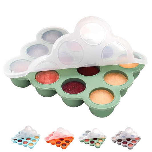 Baby Food Storage Container - 1.5oz x 12 Pods Silicone Freezer Tray with Lid for Homemade Baby Food, Fruit Purees, Vegetable & Breast Milk (Green)