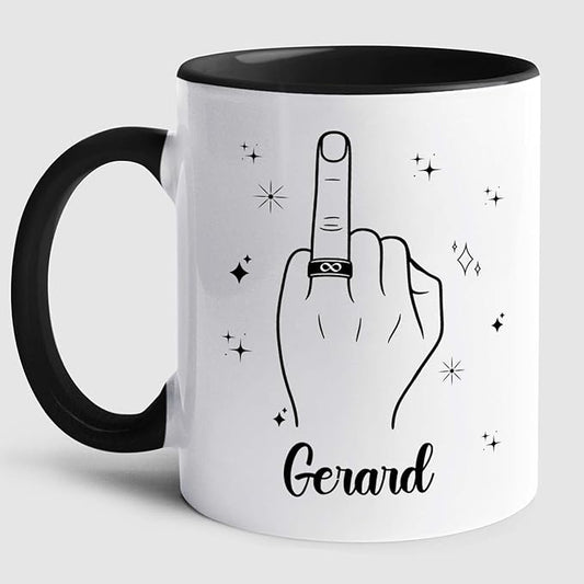 Customized Name Ring Finger Accent Coffee Mug Gift For Men Mr His Fiance Husband Groom, Ring Engaged Coffee Cup 11 Oz 15 Oz, Personalized White Mug Gift For Wedding Bridal Shower Bachelorette Party