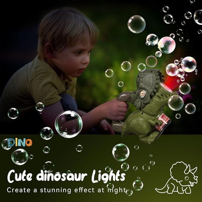 Dinosaur Bubble Machine with Colorful Lighting for Kids Automatic Handheld Dinosaur Bubble Toy 20000+ Big Bubbles Per Minute Bubbles Toy for Outdoor Parties Yard Fun Kids Gift Triceratops Coffee