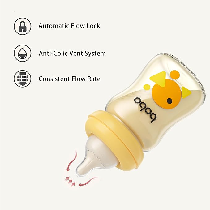 YOHKOH PPSU Baby Bottle Wide Neck, Newborn Anti-Colic Baby Bottle with Natural Response Nipple, Streamlined Body, Easy to Clean (5.4oz (Pack of 2), Yellow)