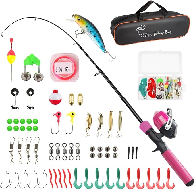 Kids Fishing Pole Kit, 59'' Telescopic Rod and Reel Beginner Combo with Spincast Reel,Tackle Box, Carrier Bag,Fishing Gear for Boys,Girls, Toddler,Youth