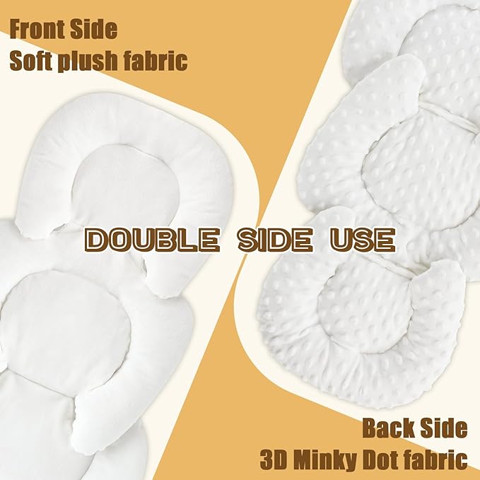 GFU Infant Car Seat Insert Head and Body Support, Reversible Newborn Insert for Carseat with Strap Pads, Soft Stroller Cushion Pillow Insert for Boys and Girls, Fits for Stroller, Swing, White