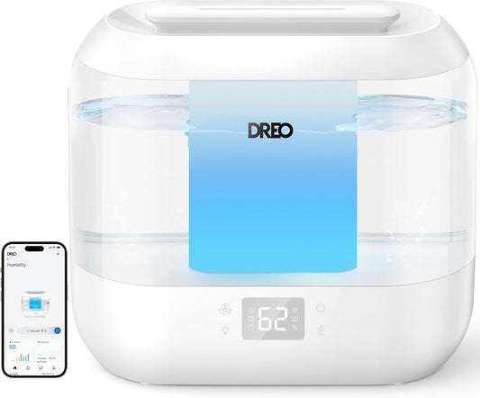 Dreo Smart Humidifier, Cool Mist Humidifiers for Bedroom, Quiet 4L Top Fill Ultrasonic Humidifiers for Home Office Plant & Baby with Nightlight, LED Display, 36H Runtime, APP/Voice Control, HM311S