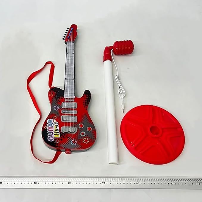 Kids Guitar and Microphone Playset with 4 Strings, Electric Guitar Kit with Lifting Mic Stand, Toddler Toys Musical Instruments Starter Kit, Karaoke Machine Toys for Boys Girls Christmas Guitars Gifts