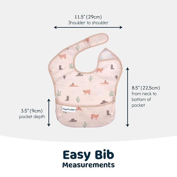 Tiny Twinkle Mess Proof Baby Bibs for Eating - Waterproof, Wipeable Bibs - Toddler Bibs - Travel Friendly - PFAS, PVC, BPA, Phthalate Free - Baby Food Bibs(3 Pack,Cowboy)