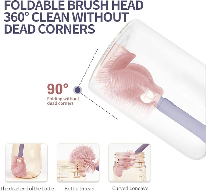 HOEREV Portable Baby Silicone Bottle Brush Set Include Pacifier Brush, Straw Brush, draining Rack, Portable Box