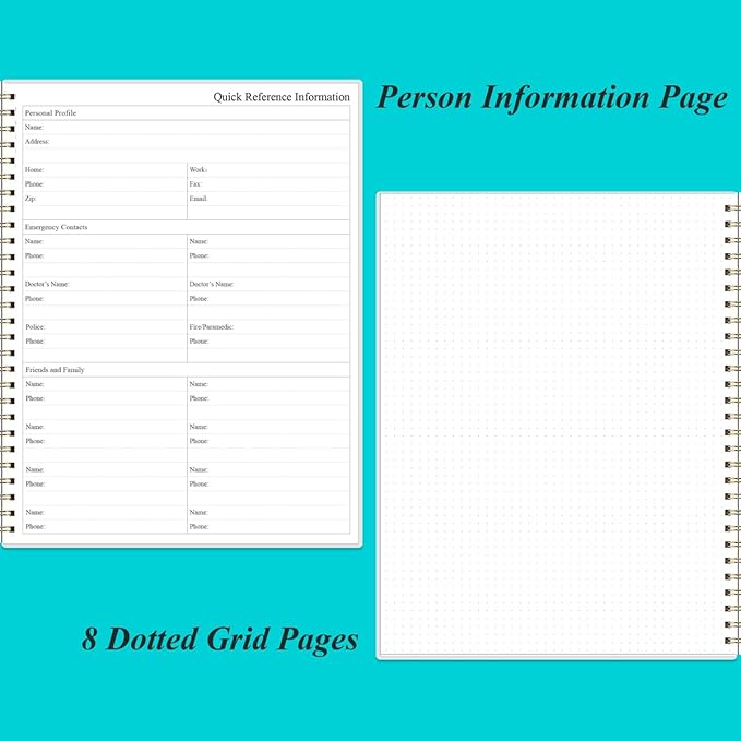 Daily Planner Undated - 8.5" x 11" To Do List Notebook Hourly Schedules, 150 Sheets/300 Pages Spiral Appointment Planner for Women and Men,PVC Hardcover, Inner Pocket, Elastic Closure, Teal Flowers