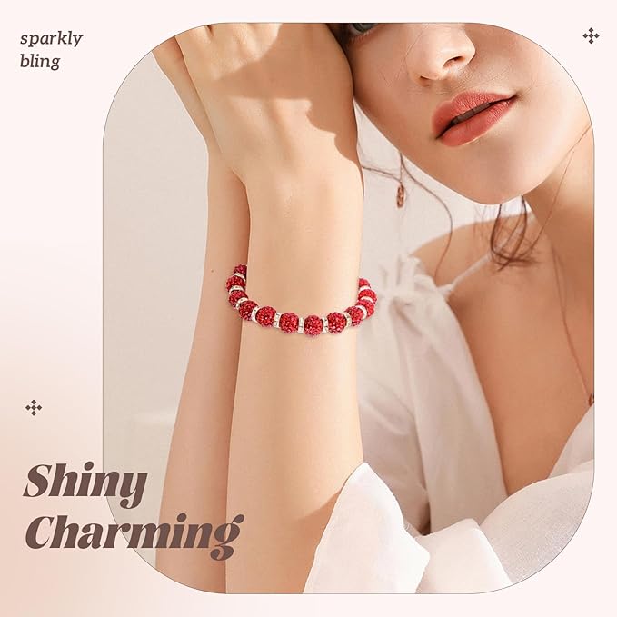 200pcs 10mm Rhinestone Beads for Jewelry Making, Red Shiny Round Disco Ball Beads Bulk, Sparkle Crystal Clay Christmas for Bracelet Baseball Necklace Earring Crafting and DIY