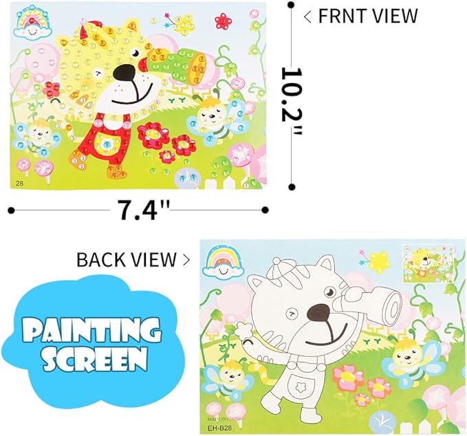 10 Pcs Kids Arts and Crafts Kits-Crystal Mosaic Sticker Painting Learning Education Toys for Toddler Kids, Early Learning Games Handmade Art Kit for Preschool Toddlers Boys Girls.