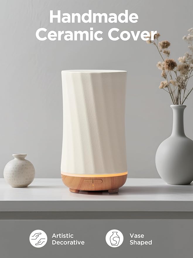 InnoGear 150ml Ceramic Oil Diffuser, Handcrafted Stone Essential Oil Diffuser Aromatherapy Diffusers Ultrasonic Cool Mist Humidifier Vaporizor with 2 Mist Modes Waterless Auto Off for Room Office Home