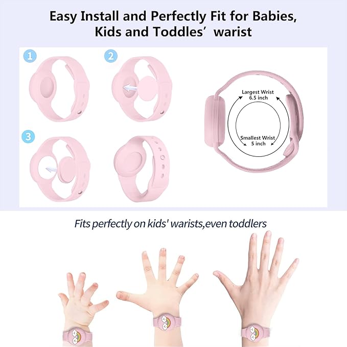 for Airtag Wristband Kids Waterproof,Silicon Cute Rainbow Cartoon Hidden Airtag Bracelet Kids,Anti-Lost Apple Airtag Holder Case for Child,Watch Band Tracker Airtag Case for Toddler-Pink