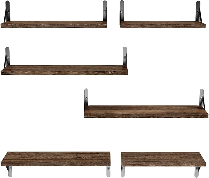 AMADA HOMEFURNISHING Long Wall Shelves, Rustic Farmhouse Floating Shelves for Bedroom, Bathroom & Living Room, Brown