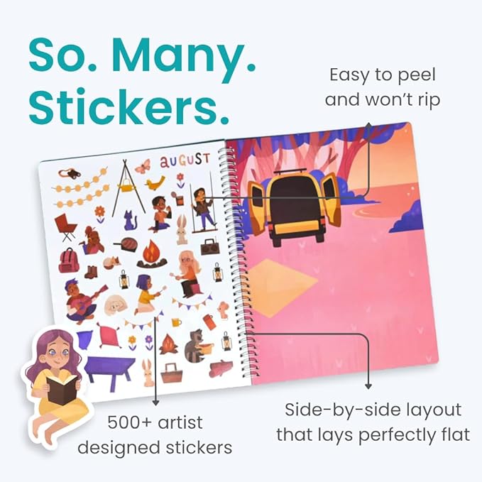 12 Months Sticker + Coloring Book (500+ Calendar Stickers for Kids & 12 Coloring Pages) Side by Side Activity Book, Fun Sticker Books, Boys & Girls Ages 2-4, 4-8, 8-10