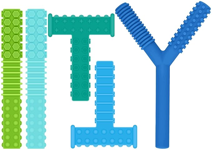 ERKOON 5 Pack Sensory Chew Toys for Autistic Children, Silicone Chewy Tubes Teething Tubes for Autism, ADHD, SPD, Chewies with Special Needs, Oral Motor Chewy Tool for Sensory Kids