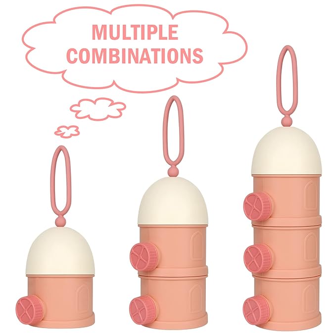 Accmor Formula Dispenser On The Go, 3 Layers Stackable Formula Container to Go, Non-Spill Portable Milk Powder Baby & Kids Snack Container, Pink