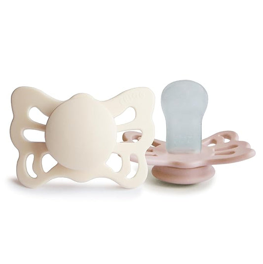 FRIGG Butterfly Anatomical SilkySoft Silicone Baby Pacifier | Made in Denmark | BPA-Free (Cream/Blush, 0-6 Months)