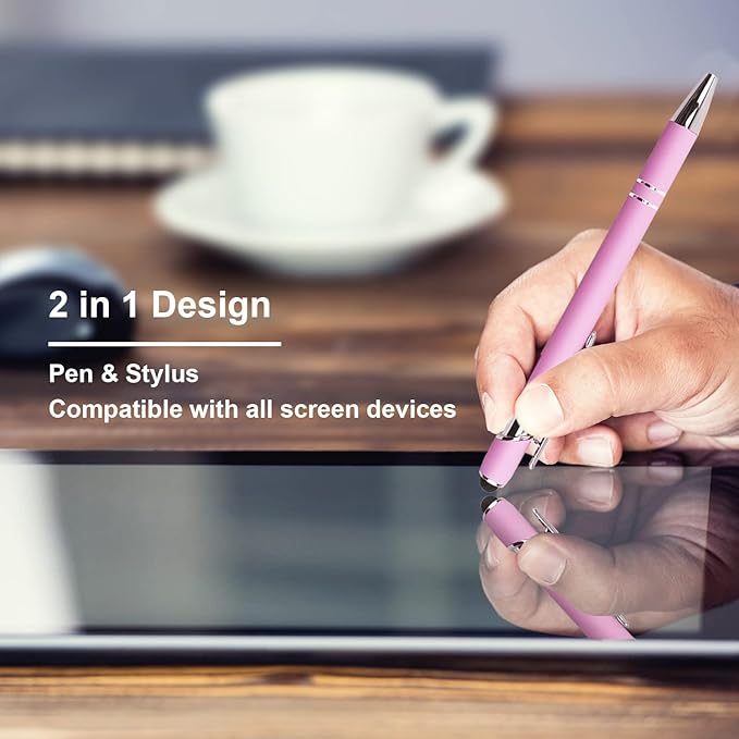 Ballpoint Pen with Stylus Tip, Soft Touch Click Metal Pen, 1.0mm Medium Point, Black Ink, 12 Count(Light Purple)