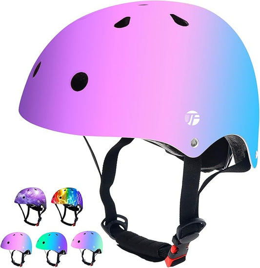 Adjustable Color Gradient Skateboard Helmet for 3-5-8-14+Ages【Toddler Kids Youth Adult】 Girls Boys Woman.Bike Helmet for Multi-Sports Cycling Bicycle Scooter Inline Roller Skate Rollerblading