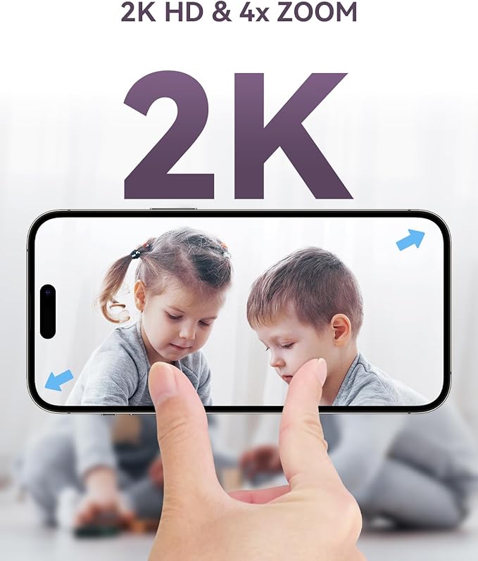 Baby/Pet Monitor for Indoor Security, Monitoring with Smart Phone app, 2K QHD Resolution, Auto Tracking/Motion Dection, 2-Way Audio Talk, Night Vision, Pan-Tilt Camera