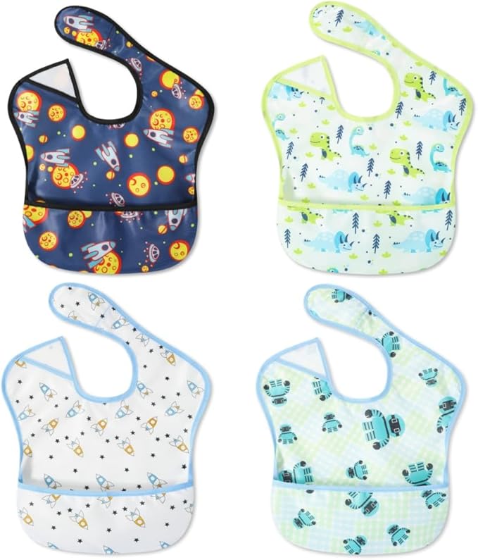 Baby bibs Waterproof Toddler bib - Feeding bib with Pocket for Infant Boy Girl Washable 6-36M