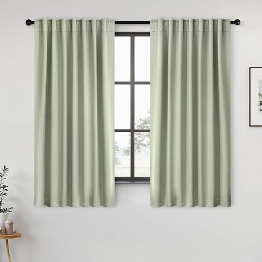 ANRODUO Back Tab Blackout Curtains for Bedroom Living Room, Rod Pocket Pinch Pleated Thermal Insulated Room Darkening Curtains 54 Inches Long 2 Panels, Sage Green, 42 x 54 Inch