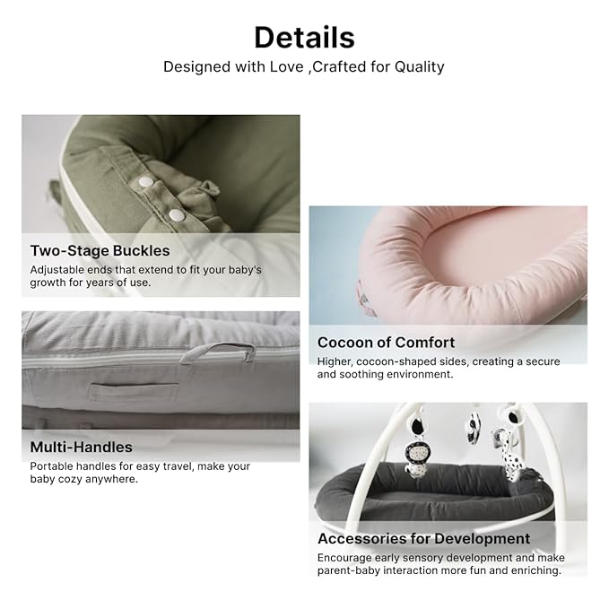 Deluxe Infant Lounger, Baby Nest Cover for Baby Girls & Boys, Newborn Essentials for Baby 0-12 Months, 100% Cotton(Gray)