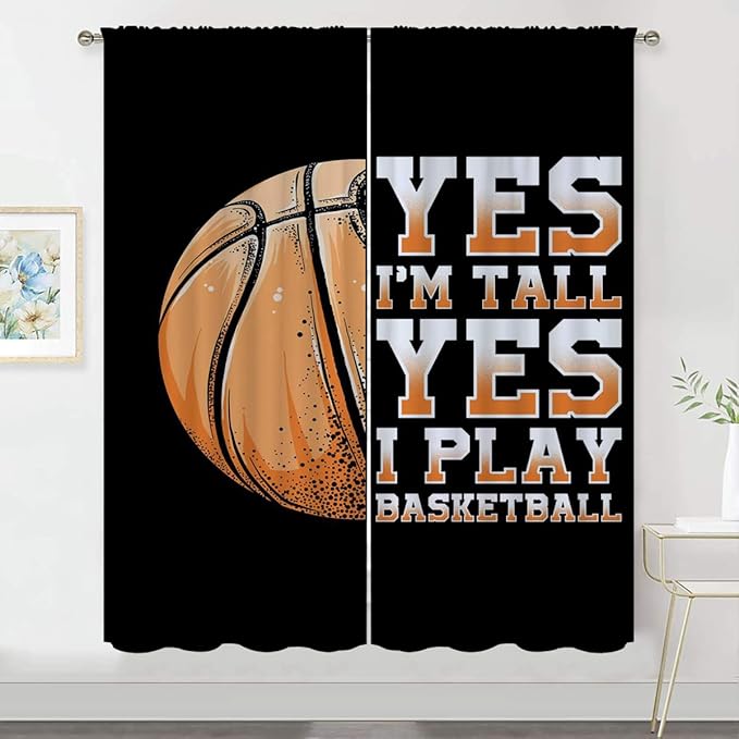 Basketball Blackout Curtains for Boy Girl Room Darkening Decor,Sport Theme Motto Dark Background Bedroom Living Room Home Rod Pocket Thermal Insulated Window Curtain/Drapes Panel,63x63 Inch…