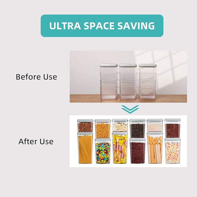Ankou Pop Airtight Food Storage Containers with Lids for Kitchen Pantry Organizing Stackable Container for Cereal Snack Flour Sugar Coffee Spaghetti -12 Pcs(1.2, 2.0, 2.7, 3.3qt)*3