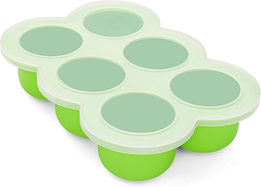 6x3oz Baby Food Freezer Tray with Clip on Lid Bright Green | Leakproof Freezer Molds Silicone Storage Container for Purees Fruits Vegetables