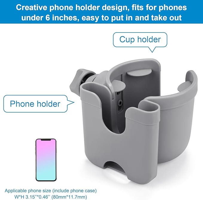 Accmor Stroller Cup Holder with Phone Holder, Bike Cup Holder, Universal Cup Holder for Uppababy Nuna Doona Strollers, 2-in-1 Cup Phone Holder for Stroller, Bike, Wheelchair, Walker, Scooter