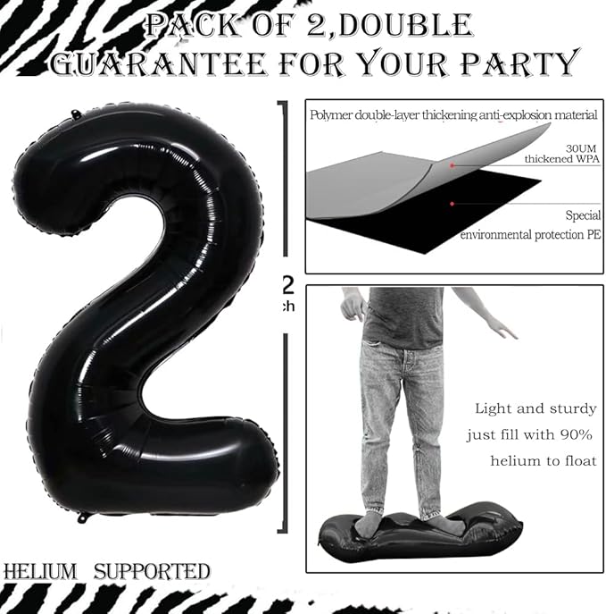 GOER Number 29 Balloons for 29th Birthday Party Decorations,42 Inch Jumbo Foil Helium 92 Balloons for 92nd Birthday Party Decoration (Black)