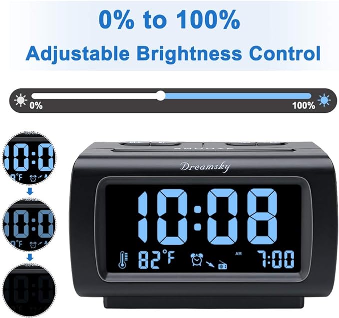 DreamSky Alarm Clock Radios for Bedrooms with Battery Backup, Large Big Numbers with Brightness Dimmer, USB Port, Bedside Digital FM Radio with Sleep Timer, Temperature, Adjustable Volume, Snooze