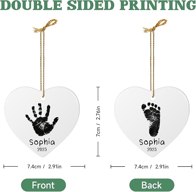 Baby Hand and Footprint Ornament - Baby's Frist Christmas Ornament with Photo, Name, Date - Personalized Baby Gifts, Newborn Keepsake, New Mom Gifts