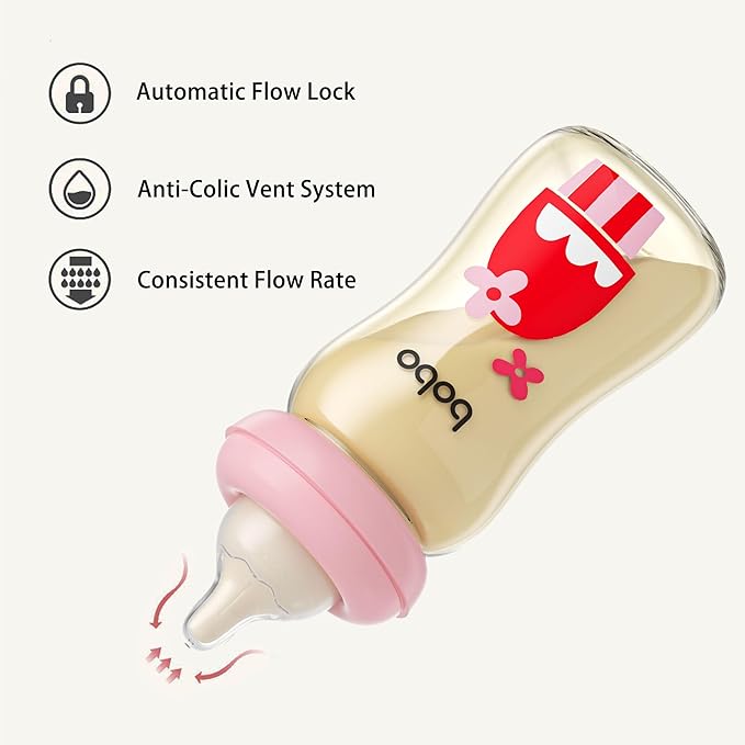 YOHKOH PPSU Baby Bottle Wide Neck, Newborn Anti-Colic Baby Bottle with Natural Response Nipple, Streamlined Body, Easy to Clean (8.8oz (Pack of 2), Red)