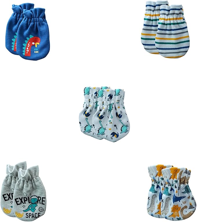 5 Pairs Baby Not Scratch Mittens 0-6 Months New Born Boy Girl Gloves Cute Infant Accessories