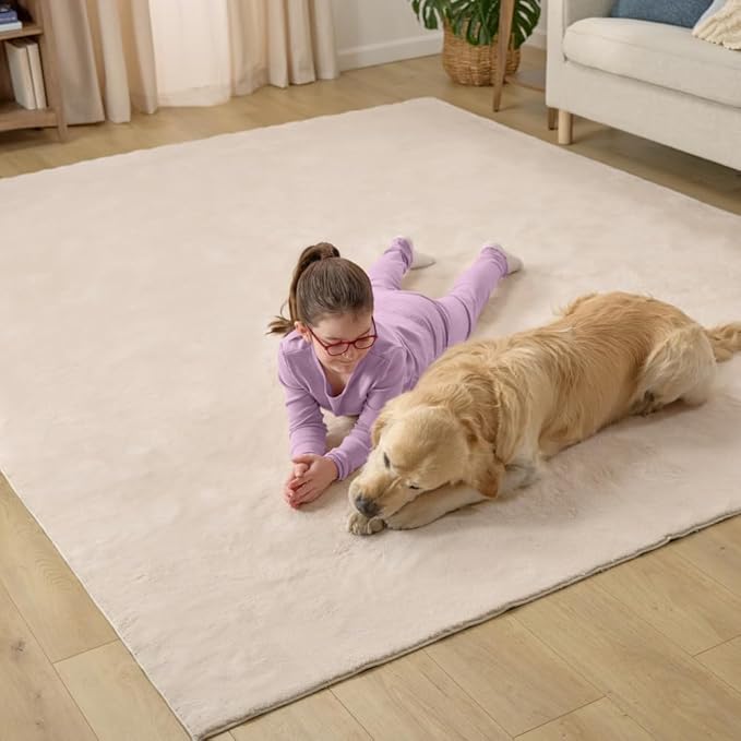 GORILLA GRIP Ultra Soft Washable Area Rug, 8x10, Stain and Slip Resistant Plush Thick Carpet for Bedroom Living Room, No Shed Floor Rugs, Pet Friendly, Dorm Essentials, Kids Nursery Home Decor, Ivory