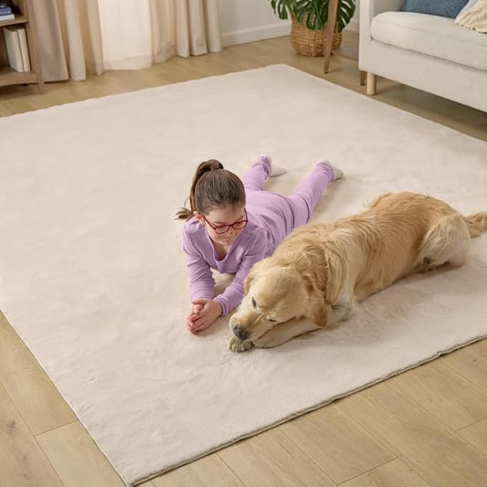 GORILLA GRIP Ultra Soft Washable Area Rug, Stain and Slip Resistant Plush Thick Carpet for Bedroom Living Room, No Shed Floor Rugs, Pet Friendly, Dorm Essentials, Kids Nursery Home Decor, 3x5, Ivory
