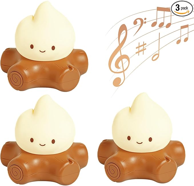 Fake Campfire Lamp, Ambient Lighting, White Noise Soothes The Mood, Portable Rechargeable Night Light, Candlelight Mode Mood Lighting, Bedroom, Desktop, Camping Decor (3Pack)
