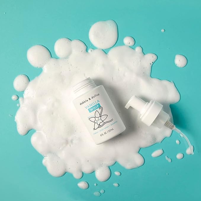 Dabble & Dollop Vanilla Body Wash & Shampoo – 3-in-1 Natural Bubble Bath for Kids, Made in USA, No Parabens or Sulfates, Vegan, Gluten-Free, Tear-Free (10oz, Pack of 2)