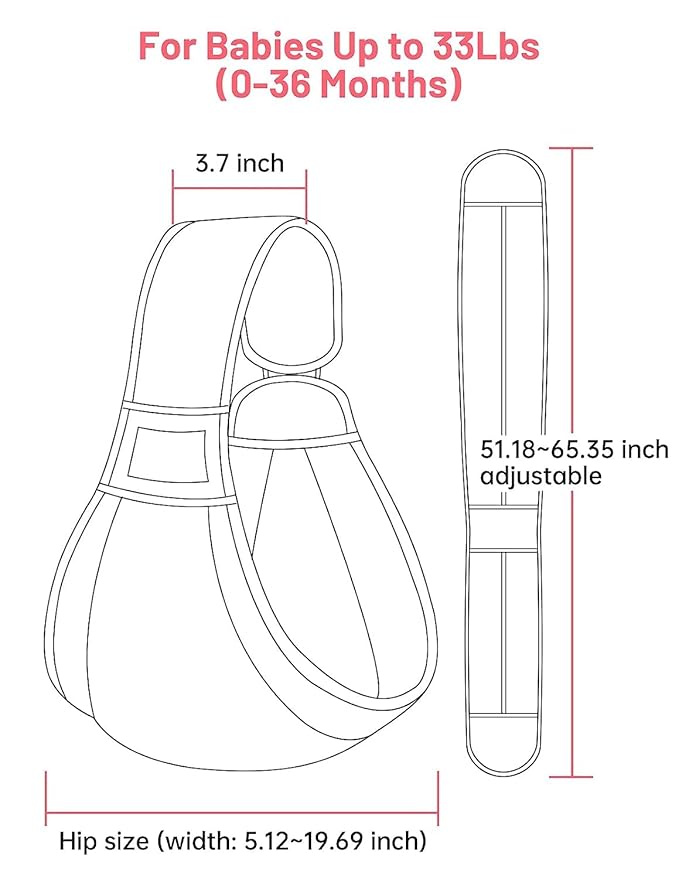 Baby Sling Carrier, Pure Cotton, Ergonomically Adjustable Baby Carrier Newborn to Toddler, Easy to Use, Portable, Ideal for 0-36 Months, Up to 33 lbs (Grey)