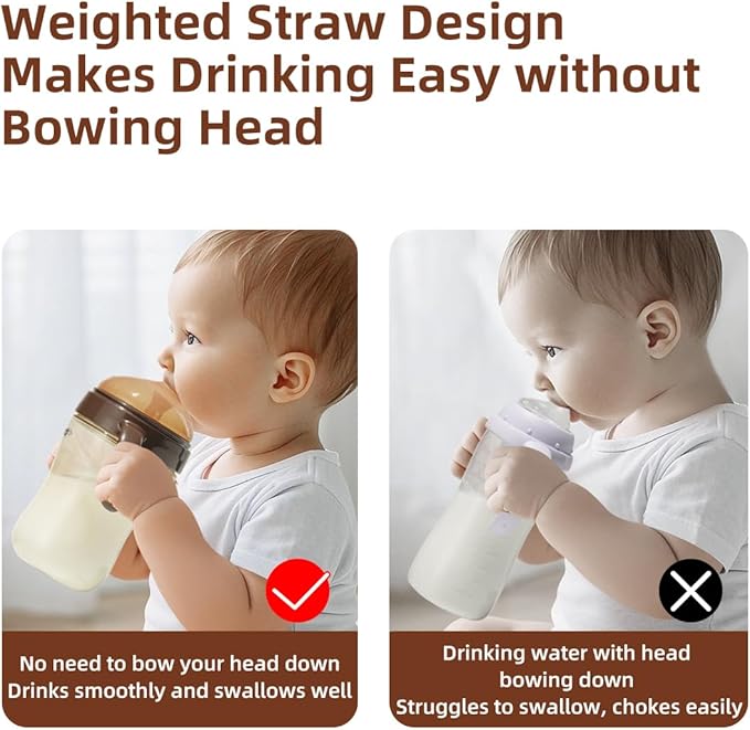 Thyseed Infant Spill Proof Weighted Straw Sippy Cups with Handles and Lids Breastfed Baby First Soft Spout Top Training Water Cup Toddler Boy Girl No Leak Transitioning Bedtime Milk Bottles 6 Months+