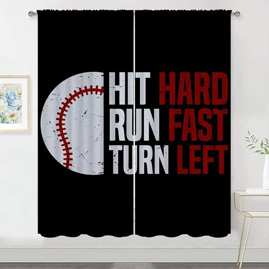 Baseball Blackout Curtains for Boy Girl Room Darkening Decor,Sport Theme Red and White Motto Dark Bedroom Living Room Home Rod Pocket Thermal Insulated Window Curtain/Drapes Panel,42x63 Inch…