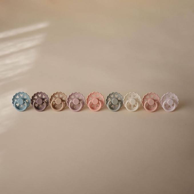 FRIGG Natural Rubber Baby Pacifier 4-Pack Rosy Romance | Made in Denmark | BPA-Free (0-6 Months)