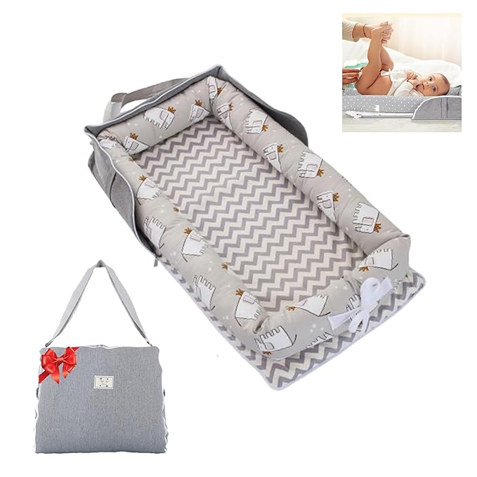 Baby Lounger for Newborn Portable Bag,Baby Lounger Play Mat for Awake-Time,Newborn Babies Essentials Gifts 0-24 Months Home Travel(Elephant Grey)