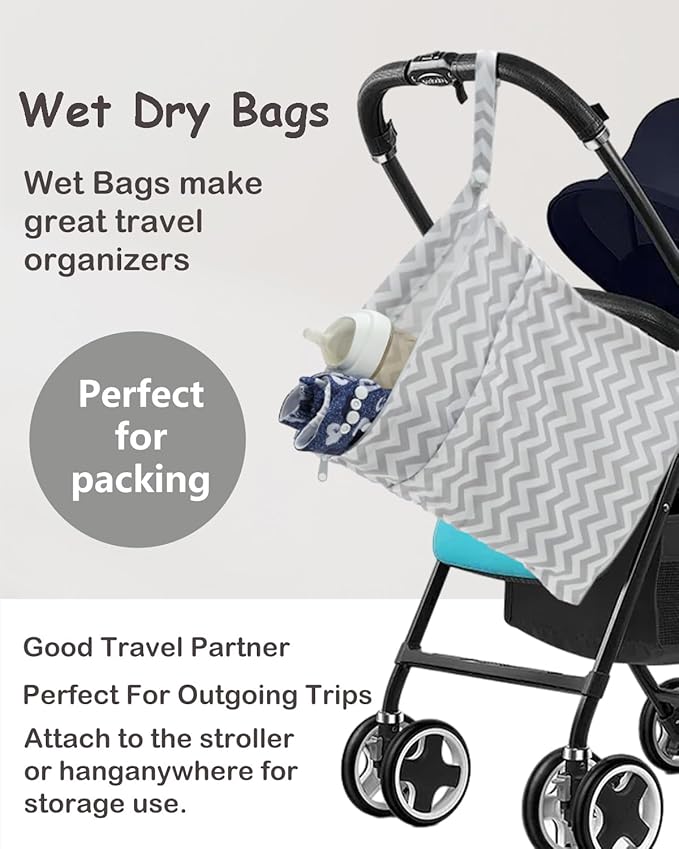 ALVABABY 2pcs Cloth Diaper Wet Dry Bags Waterproof Reusable with Two Zippered Pockets Travel Beach Pool Daycare Soiled Baby Items Yoga Gym Bag for Swimsuits or Wet Clothes L2933